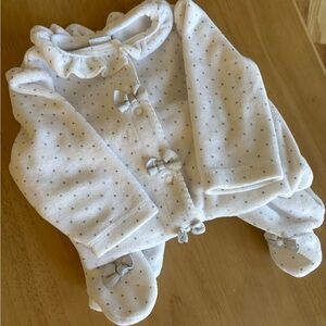 Little Me White One-Piece Footie with Tiny Gray Dots